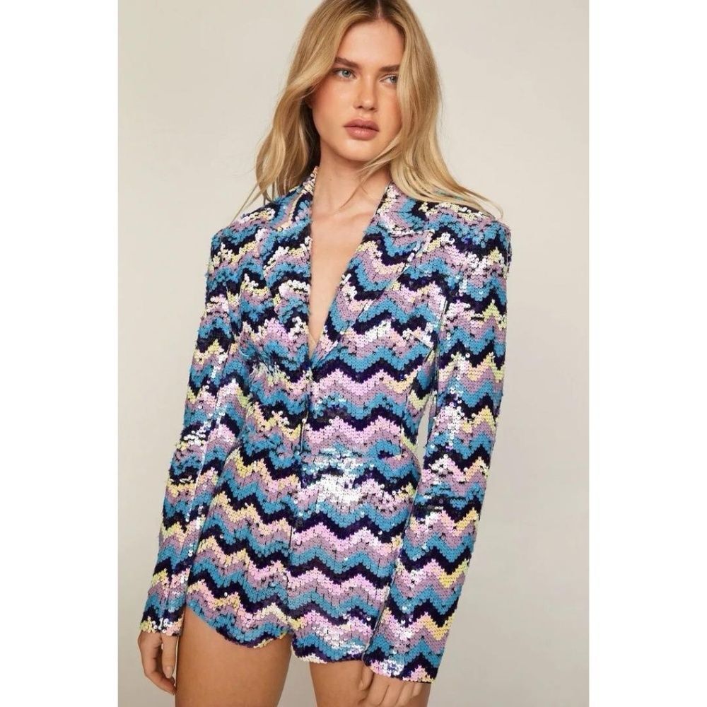 Nasty Gal Multicolor Sequin Chevron Blazer - Picture 2 of 8